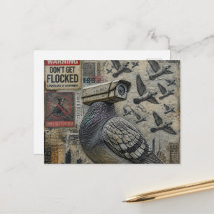 Die Spionentauben mit Warnschildern Postkarte