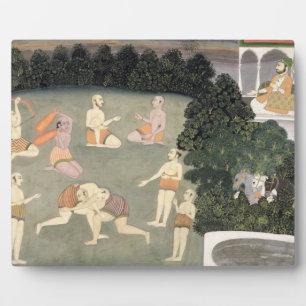 Die Sportler treten vor einem sitzenden Adel auf,  Fotoplatte