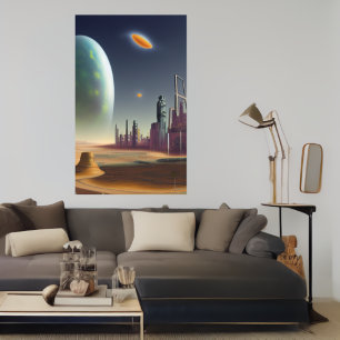 Die Stadt auf einem Alien-Planeten AI Art Poster