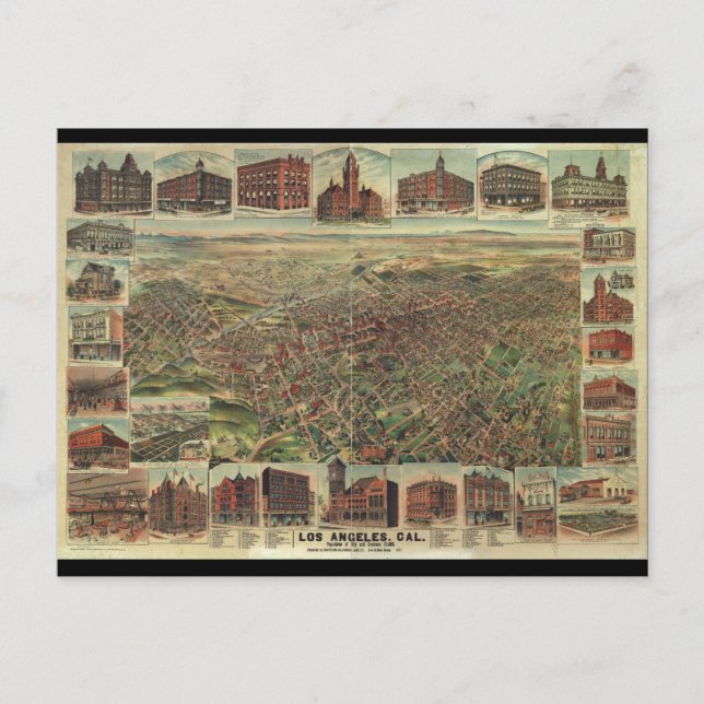 Die Stadt Los Angeles Kalifornien im Jahr 1891 Postkarte (Vorderseite)