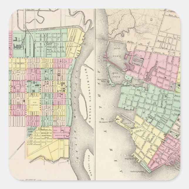 Die Stadt Savannah Georgia Quadratischer Aufkleber (Vorderseite)
