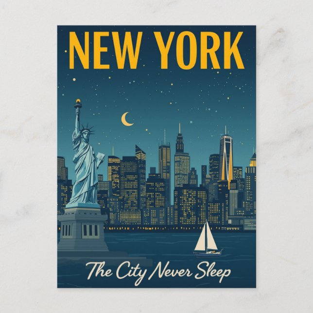 Die Stadt schläft nie in New York. Postkarte (Vorderseite)
