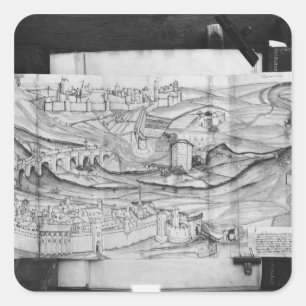 Die Stadt und das Dorf Carcassonne, 1462 Quadratischer Aufkleber