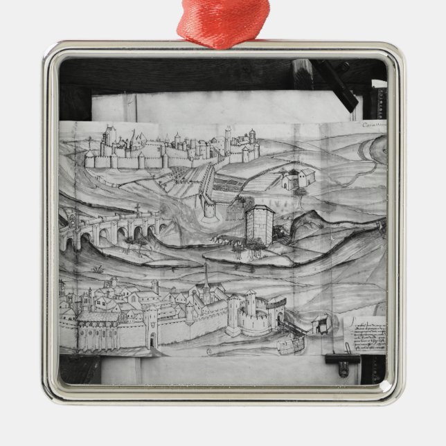 Die Stadt und das Dorf von Carcassonne, 1462 Ornament Aus Metall (Vorne)