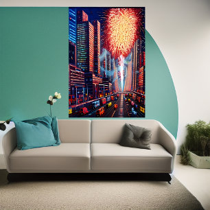 Die Stadt und das Feuerwerk AI Art Poster