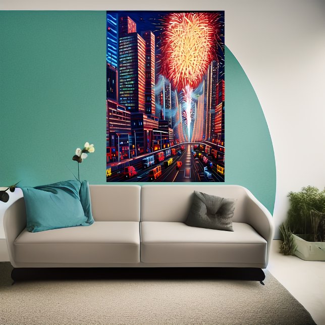 Die Stadt und das Feuerwerk | AI Art Poster (Von Creator hochgeladen)