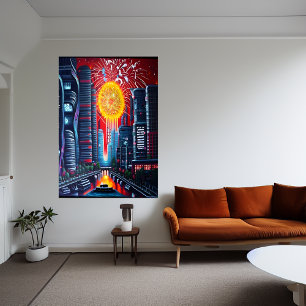 Die Stadt und das große Feuerwerk   AI Art Poster