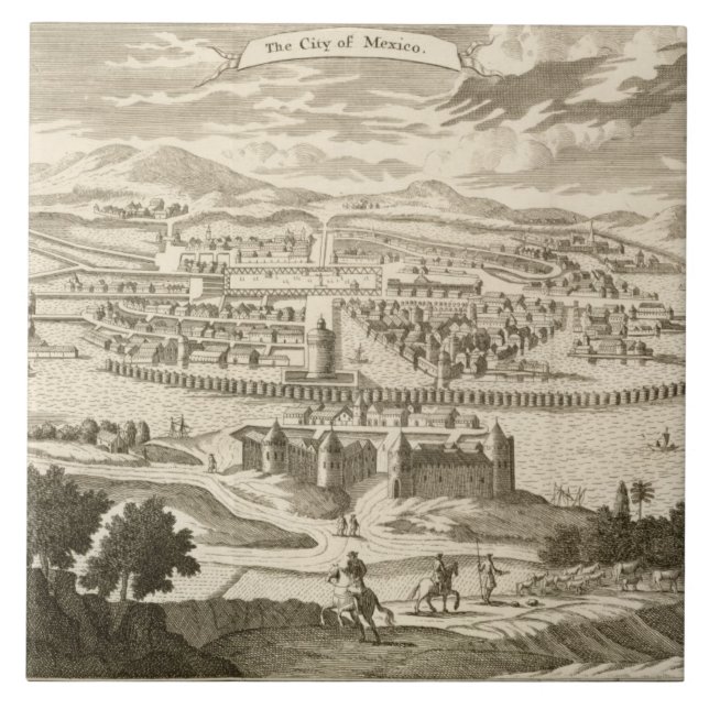 Die Stadt von Mexiko, 1723 (Stich) Fliese (Vorderseite)