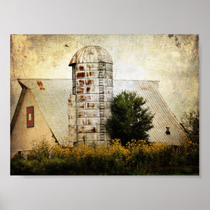 Die Stallquilt, Silo und Sonnenblumen Poster