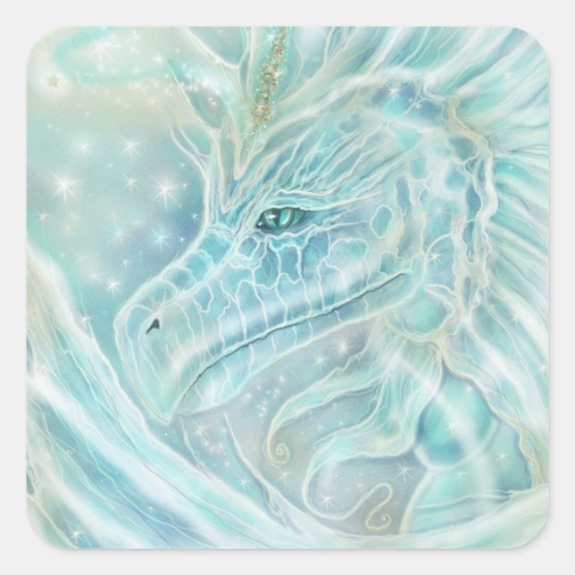 Die "Starlight"-Drachenfantasie von Renee Lavoie Quadratischer Aufkleber (Vorderseite)
