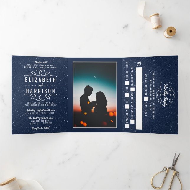 Die Starry Night Wedding Suite Dreifach Gefaltete Einladung (Innenseite)