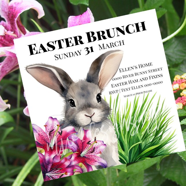 Die Sternenhimmel für Ostern Einladung (Easter bunny and stargazer lily on customizable Easter Brunch party invitations for Good Friday. )