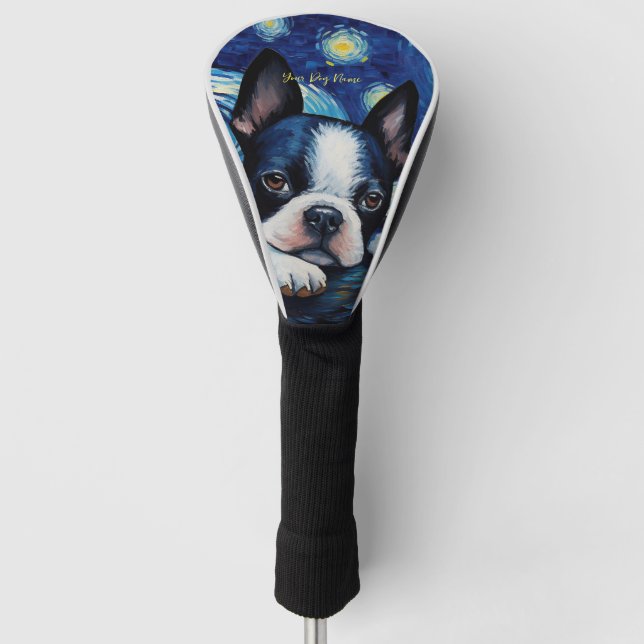 Die Sternennacht - Boston Terrier Dog 001 - Qian w Golf Headcover (Vorderseite)