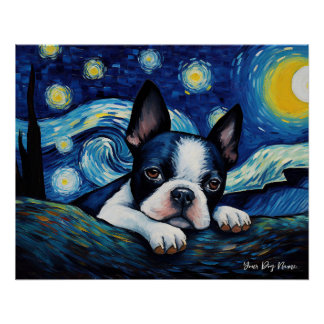 Die Sternennacht - Boston Terrier Dog 001 - Qian w Poster