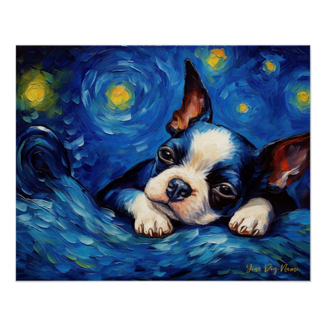 Die Sternennacht - Boston Terrier Dog 002 - Qian w Poster (Vorderseite)