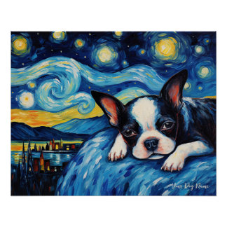 Die Sternennacht - Boston Terrier Dog 003 - Qian w Poster