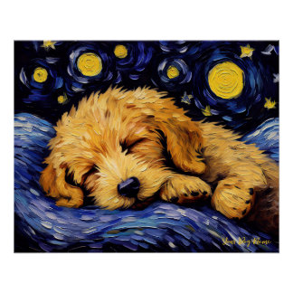 Die Sternennacht - Goldendoodle Dog 001 - Qian wan Poster