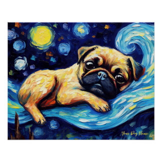 Die Sternennacht - Mops Dog 001 - Qian wan Gogh Poster