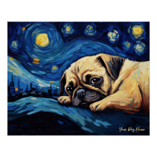 Die Sternennacht - Mops Dog 002 - Qian wan Gogh Poster