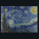 Die Sternennacht, Ölmalerei, Vincent Van Gogh Schneidebrett<br><div class="desc">Vincent Van Gogh, Juni 1889 postimpressionistisches, modernes Ölgemälde auf Leinwand Nachtlandschaft Gemälde eines Wirblen Sternenhimmel mit einem hellgelben Halbmond; der Planet Venus ist ebenfalls sichtbar. Im Vordergrund ist ein übertriebener großer Zypressenbaum zu sehen. Dieses Bild zeigt den Ausblick aus dem Künstlerzimmer im Asyl von Saint-Paul-de-Mausole in Saint-Rémy-de-Provence Frankreich, das Dorf...</div>
