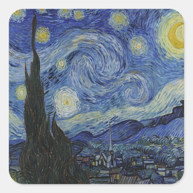 Die Sternennacht von Van Gogh Quadratischer Aufkleber (Vorderseite)