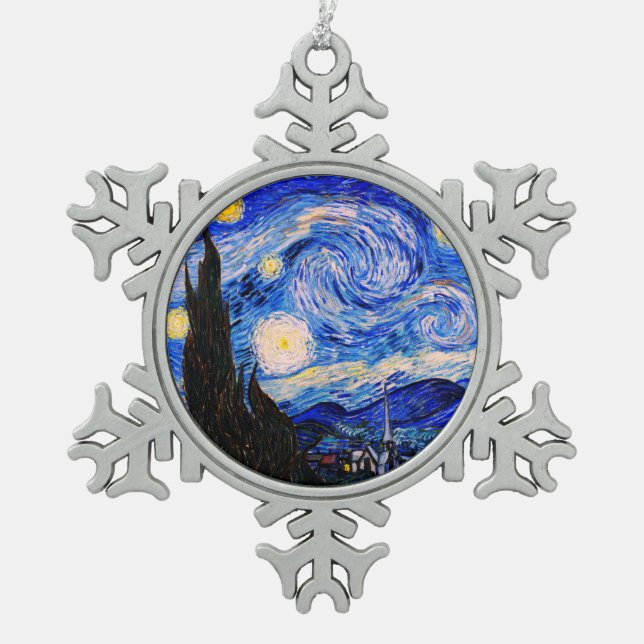 Die Sternennacht von Vincent Van Gogh Schneeflocken Zinn-Ornament (Vorderseite)