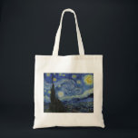 Die Sternennacht von Vincent van Gogh Tragetasche<br><div class="desc">Die Starry Night ist ein Ölgemälde auf Leinwand des niederländischen postimpressionistischen Malers Vincent van Gogh. Es wurde im Juni 1889 erbaut und zeigt den Blick aus dem nach Osten gerichteten Fenster seines Asylzimmers in Saint-Rémy-de-Provence,  kurz vor dem Sonnenaufgang,  mit dem Zusatz eines imaginären Dorfes.</div>
