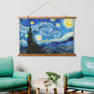 Die Sternennacht von Vincent Van Gogh Wandteppich Mit Holzrahmen