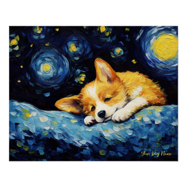 Die Sternennacht - Welsh Corgi Dog 003 - Qian wan Poster (Vorderseite)
