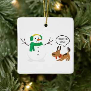 Die Stick Snowman & Hund Niedlich Funny Weihnachte Keramikornament