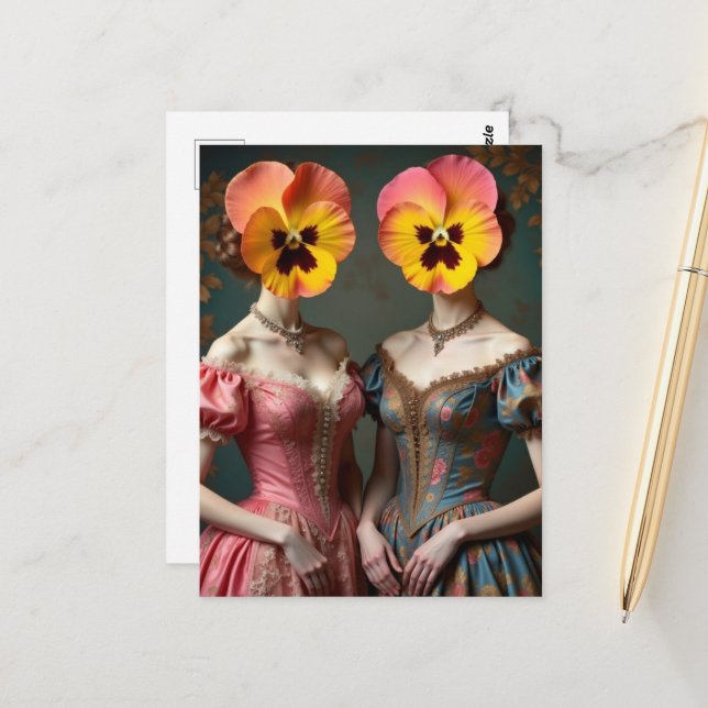 Die Stiefmütterchen-Kopf-Frauen Postkarte (Vorderseite/Rückseite Beispiel)