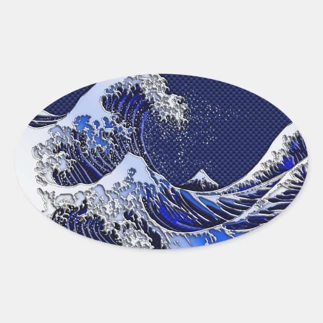 Die Stile der Chromfaser der Great Hokusai Wave Ovaler Aufkleber (Vorderseite)