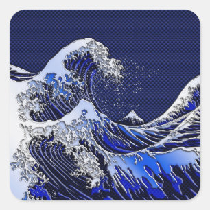 Die Stile der Chromfaser der Great Hokusai Wave Quadratischer Aufkleber