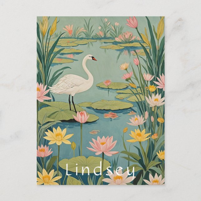 Die Stille: Lily Pond Swan Postkarte (Vorderseite)