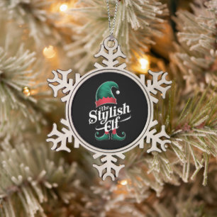 Die stilvolle Elf-Gruppe passt zu Weihnachten der Schneeflocken Zinn-Ornament