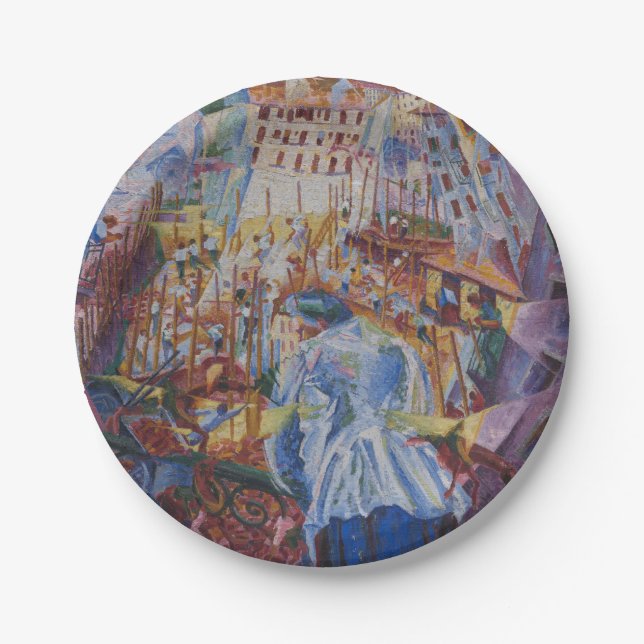 Die Straße betritt das Haus - Umberto Boccioni Pappteller (Vorderseite)