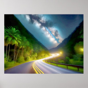 die Straße durch die dunkle Nacht Poster