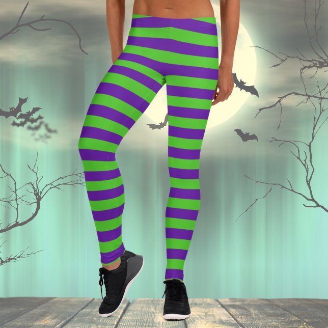 Die Streifen sind grün und violett Leggings (Purple and Green Halloween Costume Striped Leggings for Women)