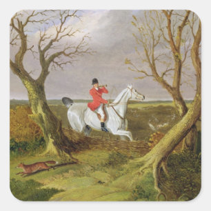 Die Suffolkjagd - weg (Öl auf Leinwand) Quadratischer Aufkleber