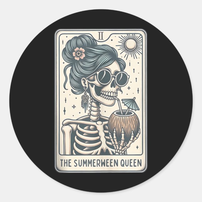Die Summerween Queen Tarot Card, Hexenhase Runder Aufkleber (Vorderseite)