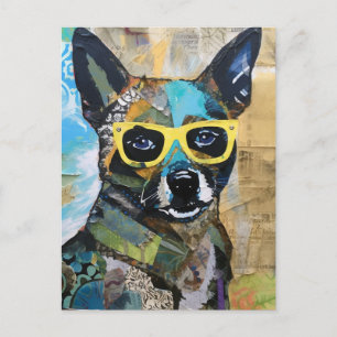 Die süße Hund in gelber Brille Collage Postkarte