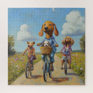 Die süßen Freunde sind Radfahren unterwegs Puzzle
