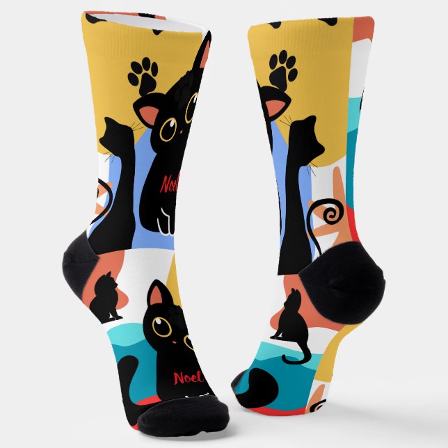 Die süßesten schwarzen Katzensocken - Schwarze Kat Socken (Gewinkelt)