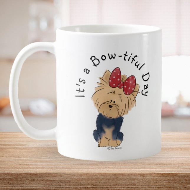 Die Sweet Yorkie mit Bow Simple White personalisie Kaffeetasse (Von Creator hochgeladen)