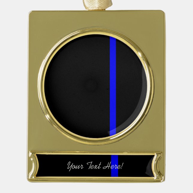 Die symbolische dünne blaue Linie auf schwarz Banner-Ornament Gold (Vorderseite)