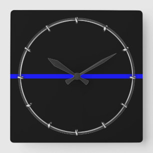 Die symbolische dünne Blue Line-Grafik Quadratische Wanduhr