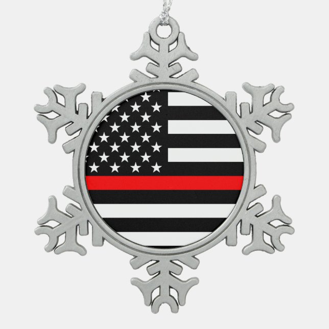 Die symbolische dünne rote Linie amerikanische Schneeflocken Zinn-Ornament (Vorderseite)