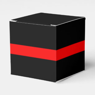 Die symbolische dünne rote Linie horizontal schwar Geschenkschachtel