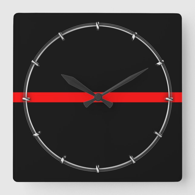Die symbolische Thin Red Line-Grafik auf einer Quadratische Wanduhr (Vorderseite)