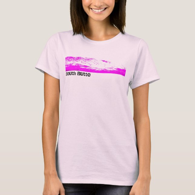 Die T der Südbutte-rosa und rosa Gebirgsfrauen T-Shirt (Vorderseite)